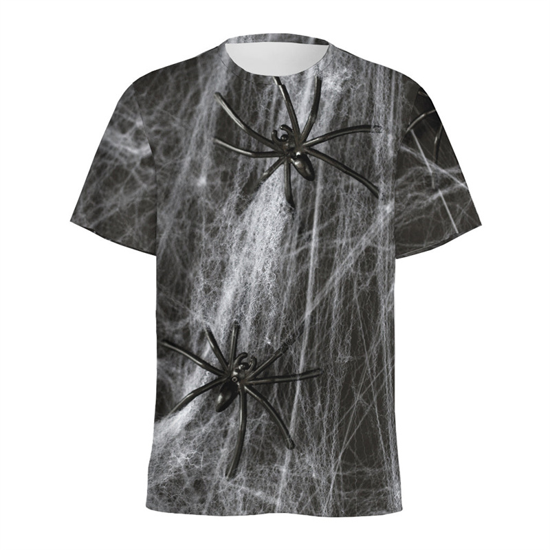 3D Printing Web - เสื้อยืดลายใยแมงมุมฮาโลวีนสำหรับผู้ชายเสื้อยืดคอกลมแขนสั้นพิมพ์ลาย3D ใยแมงมุมสำหรับฤดูร้อน
