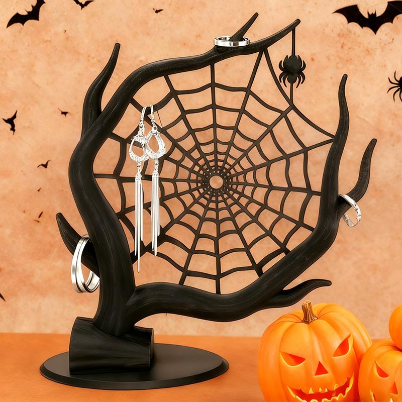 3D Printing Web - ที่วางเครื่องประดับลายใยแมงมุมพิมพ์ 3 มิติ ของตกแต่งฮาโลวีนสุดหลอน สำหรับสร้อยคอ ต่างหู